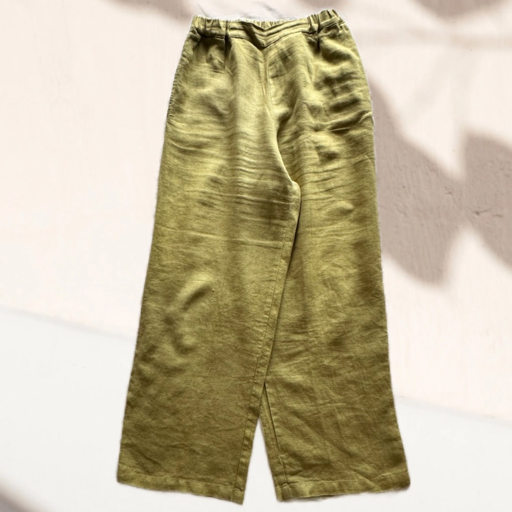 🌴 CP Shades Wide Leg Irish Linen Elastic Waist Pull Up Pants Size Med
